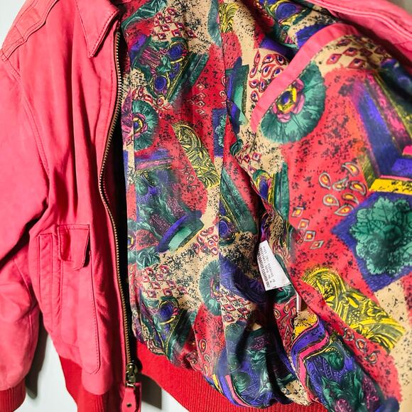 Vintage 80s Global Identity G-III Red Pink Leather Bomber Style Jacket Size M - Picture 9 of 12